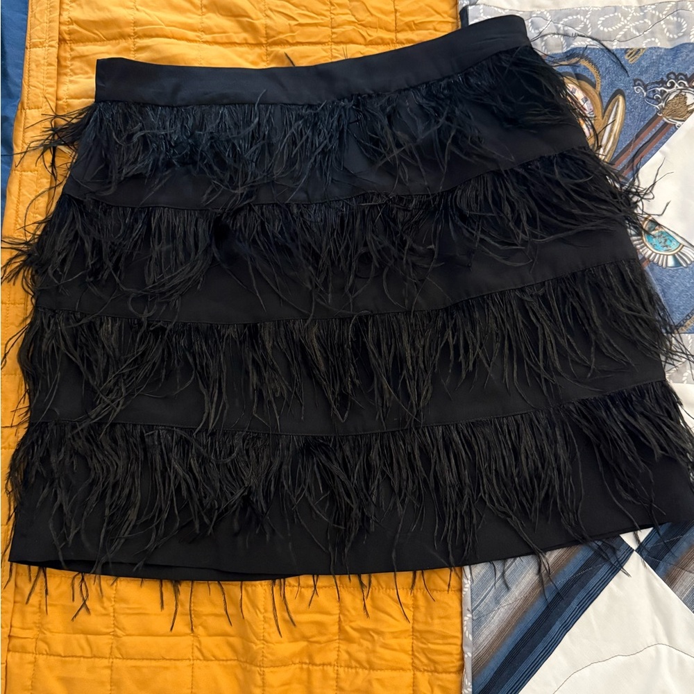 Gianni Bini Black Feathered Mini Skirt
